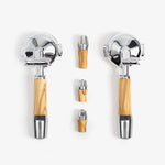 Wiedemann Griffset for ECM machines with olive wood handles and lever, high-quality handcrafted design.