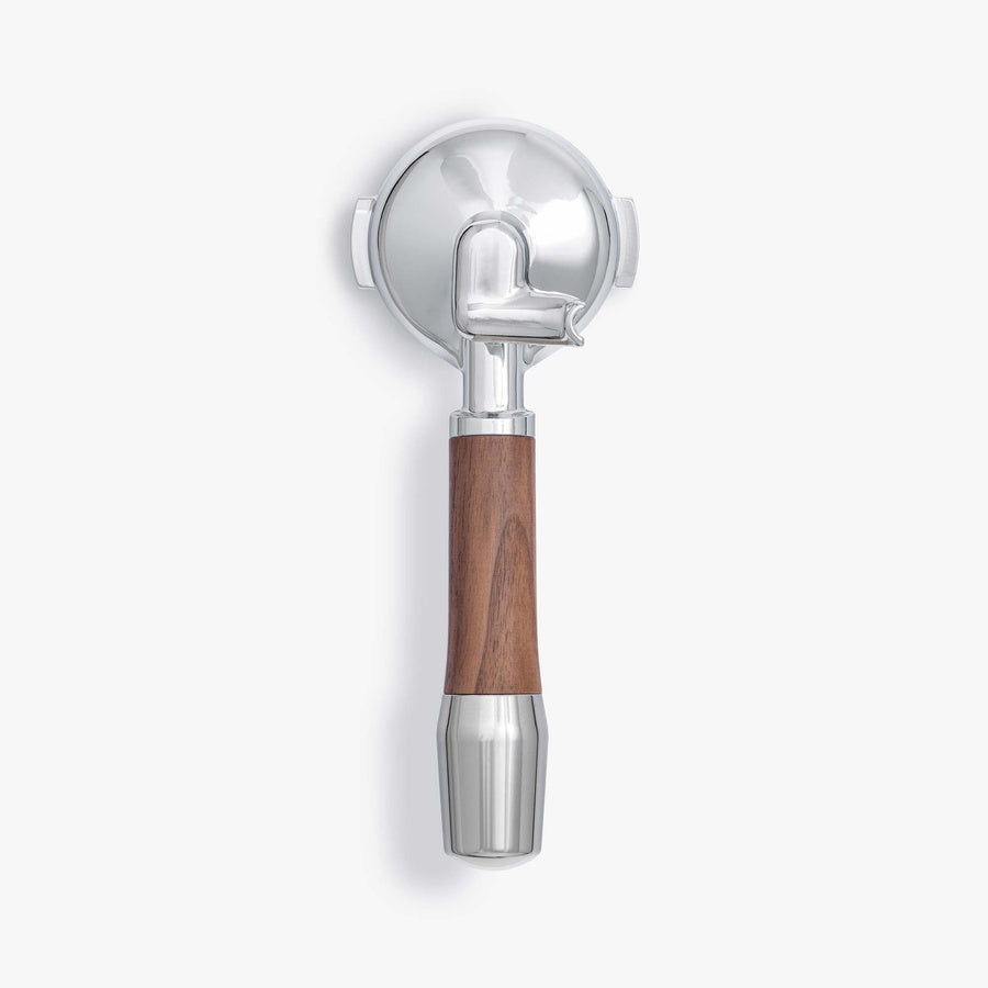 Wiedemann Siebträger Elegant with walnut handle for E61, chromed brass head, ergonomic design, 58mm.
