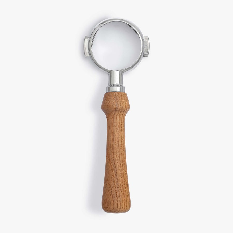 Wiedemann Bodenloser Siebträger Eichenholz 58mm for espresso machines.
