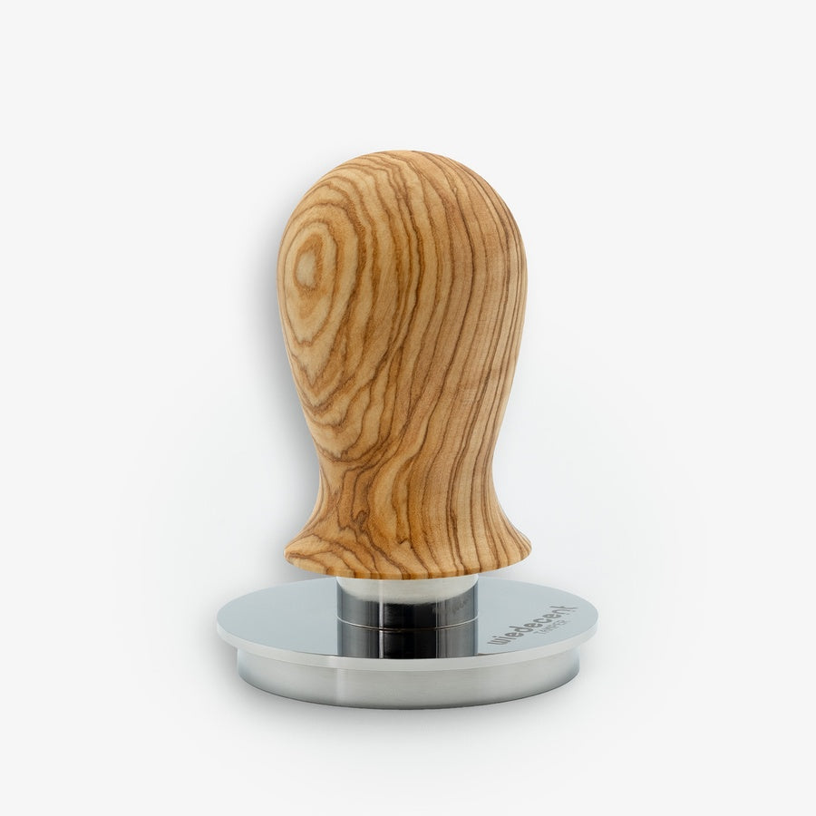 Wiedemann Wiedecent Tamper V6 Olivenholz with ergonomic design and calibrated spring for precise espresso tamping.