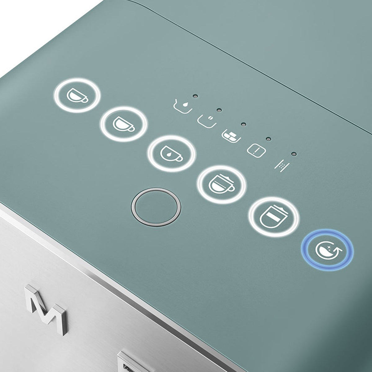 Emerald green Smeg Kaffeevollautomat with milk system, intuitive controls, and elegant design.
