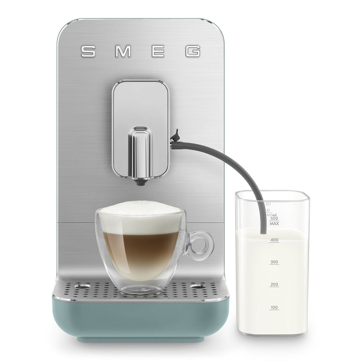 Smeg Kaffeevollautomat mit Milchsystem BCC13, Emerald Green, elegant design, integrated milk system, intuitive controls.