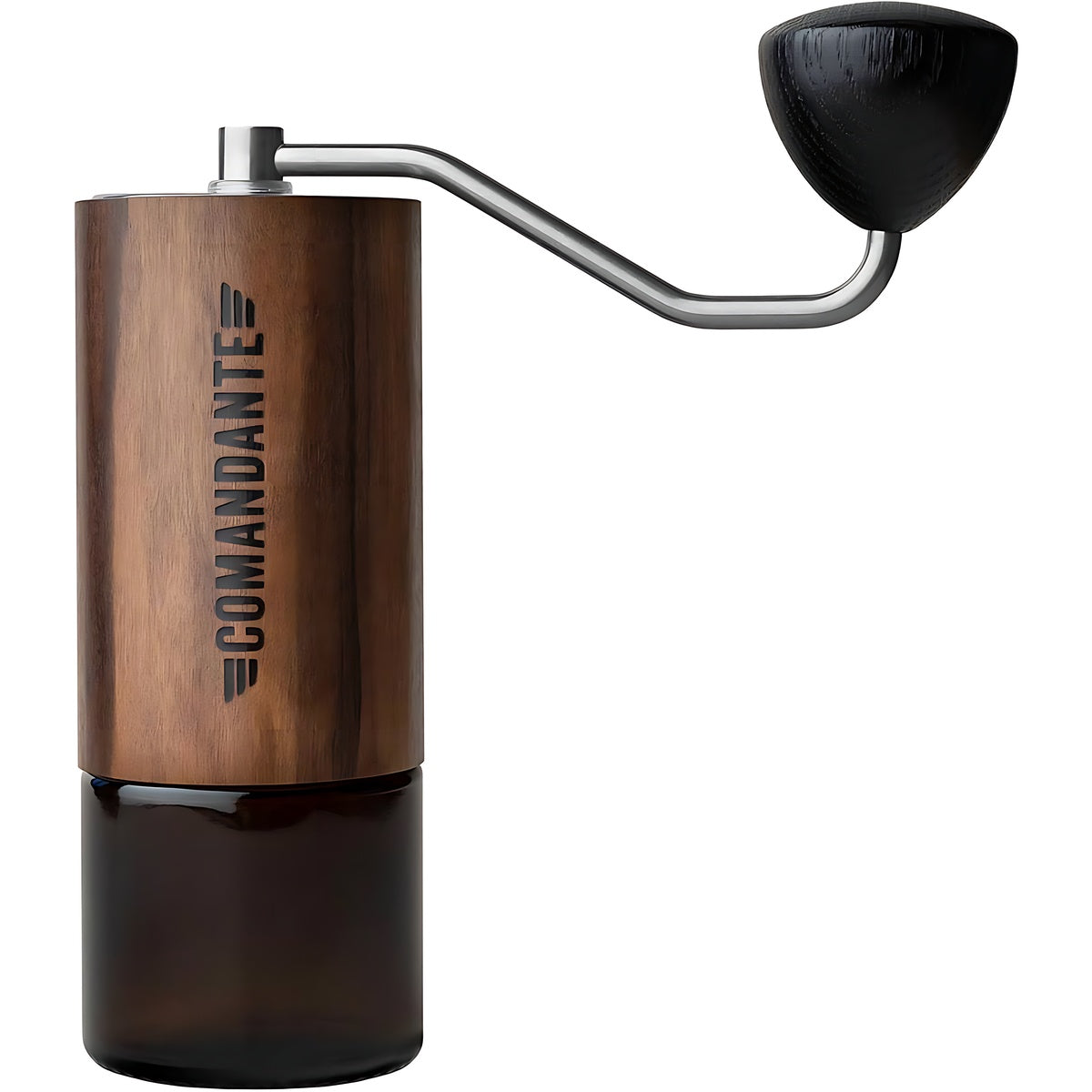 Comandante C40 MK4 Nitro Blade Liquid Amber coffee grinder with wooden finish and ergonomic design.