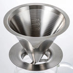 Hario Double Mesh Metal Dripper 02 made of stainless steel, featuring a double mesh design for rich coffee flavor without paper filters.