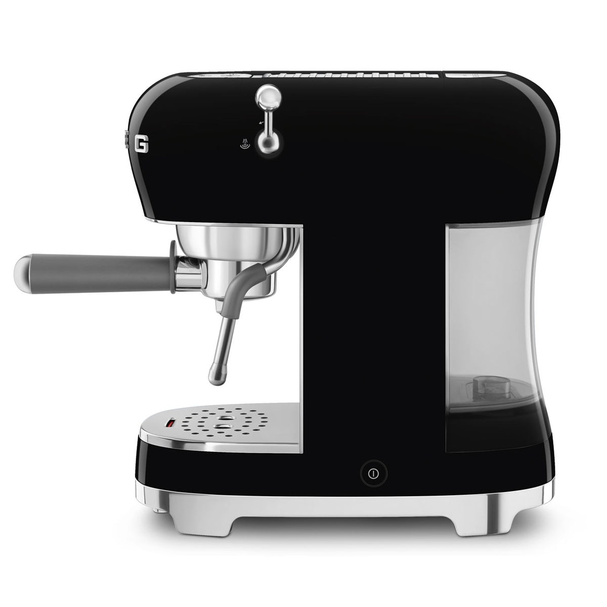Smeg Espressomaschine ECF02BLEU in Schwarz, kompakt mit Thermoblock-Heizsystem.