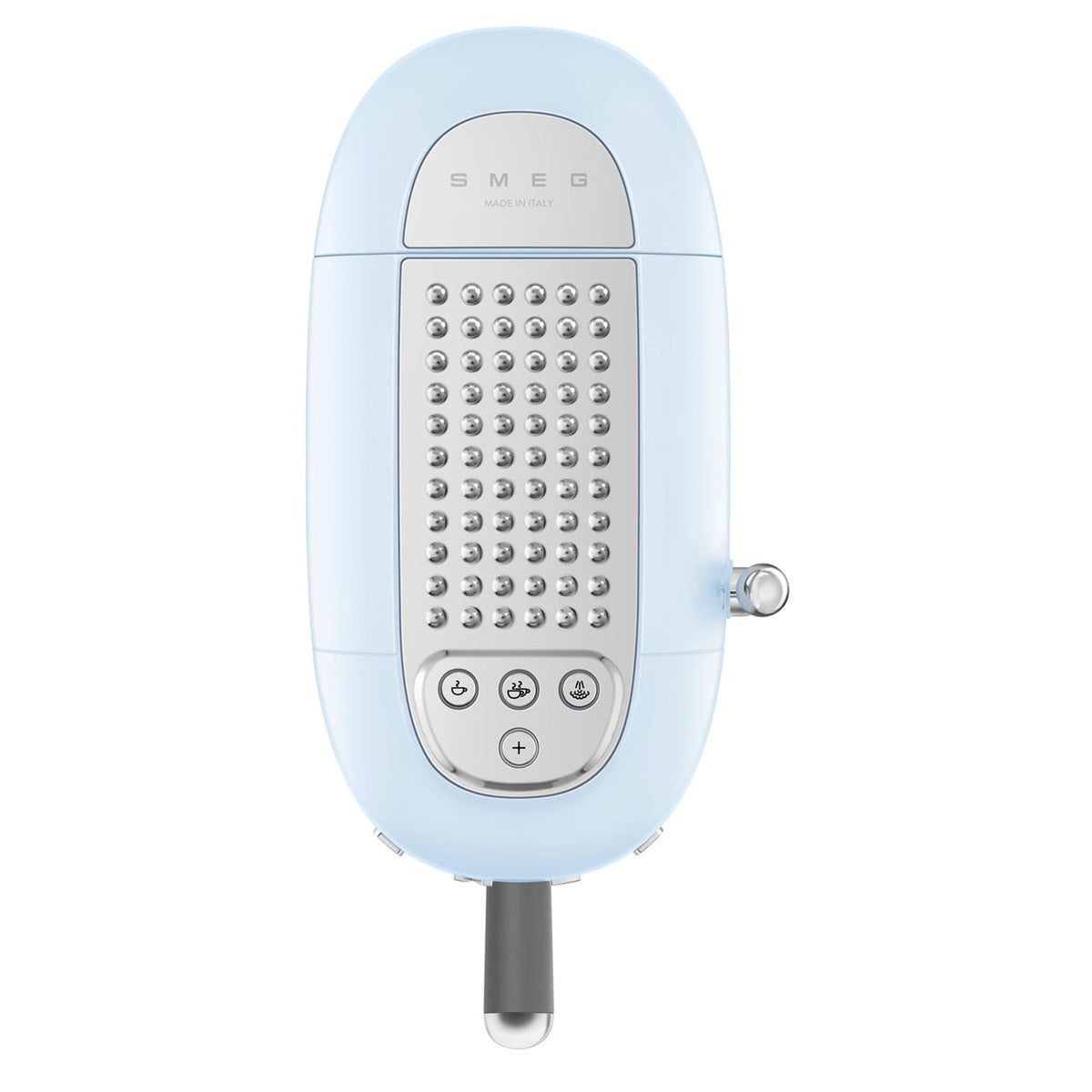 Smeg Espressomaschine ECF02PBEU in Pastellblau, kompakt und elegant mit integriertem Bedienfeld.