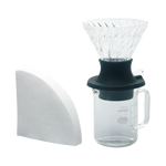 Hario V60 Immersion Dripper Switch Server Set 02 with paper filters, glass design.