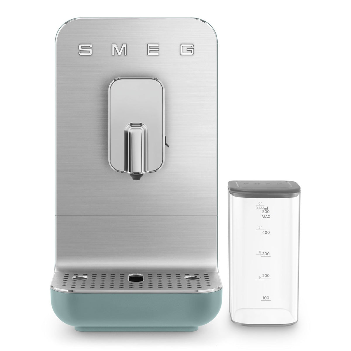 Smeg Kaffeevollautomat mit Milchsystem BCC13EGMEU in Emerald Green, kompakt und stilvoll für vielseitige Kaffeezubereitung.