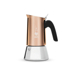 Bialetti New Venus espresso maker in copper finish with anti-slip handle, suitable for all stovetops.