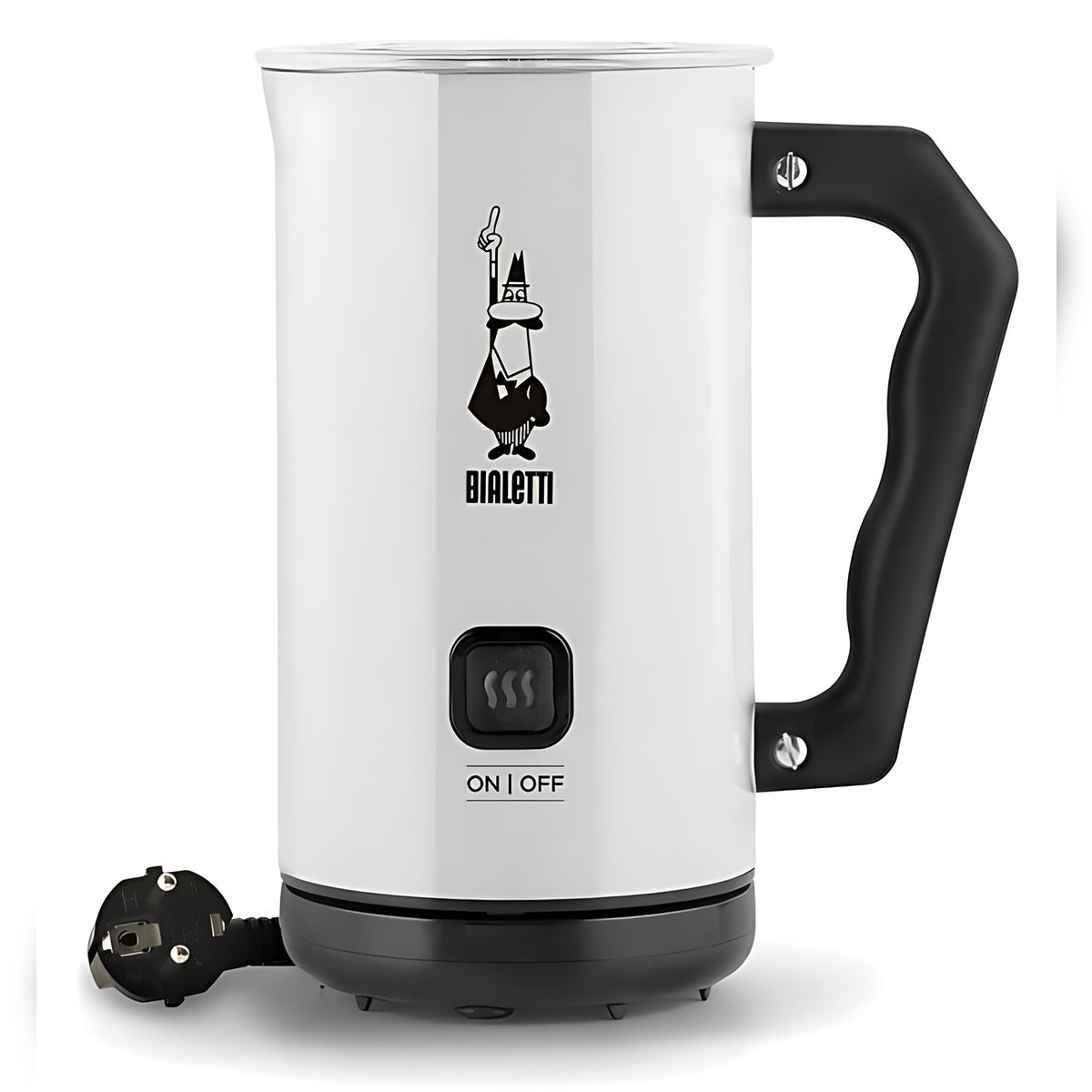 Bialetti Elektrischer Milchaufschäumer MKF02 in Weiß, kabellos, antihaftbeschichtet, 360° drehbar.