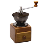 Hario MMR-2 Small Coffee Grinder with wooden base and ceramic burr.