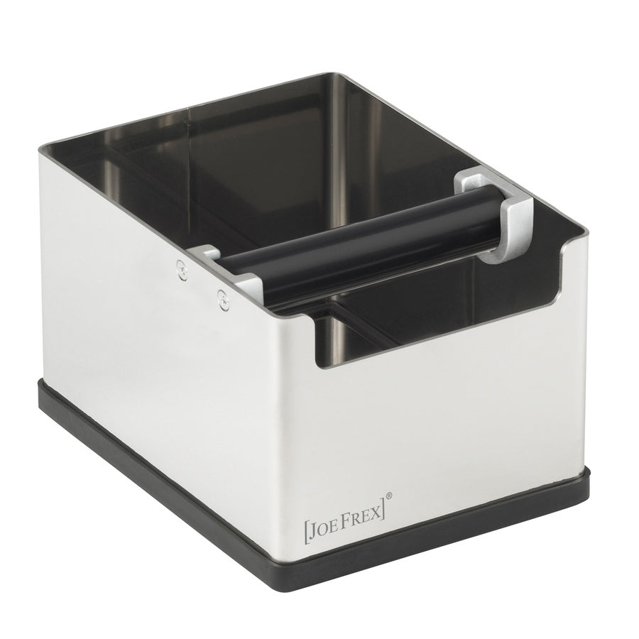 JoeFrex Abschlagbehälter Metall M with aluminum knock bar and non-slip rubber base.