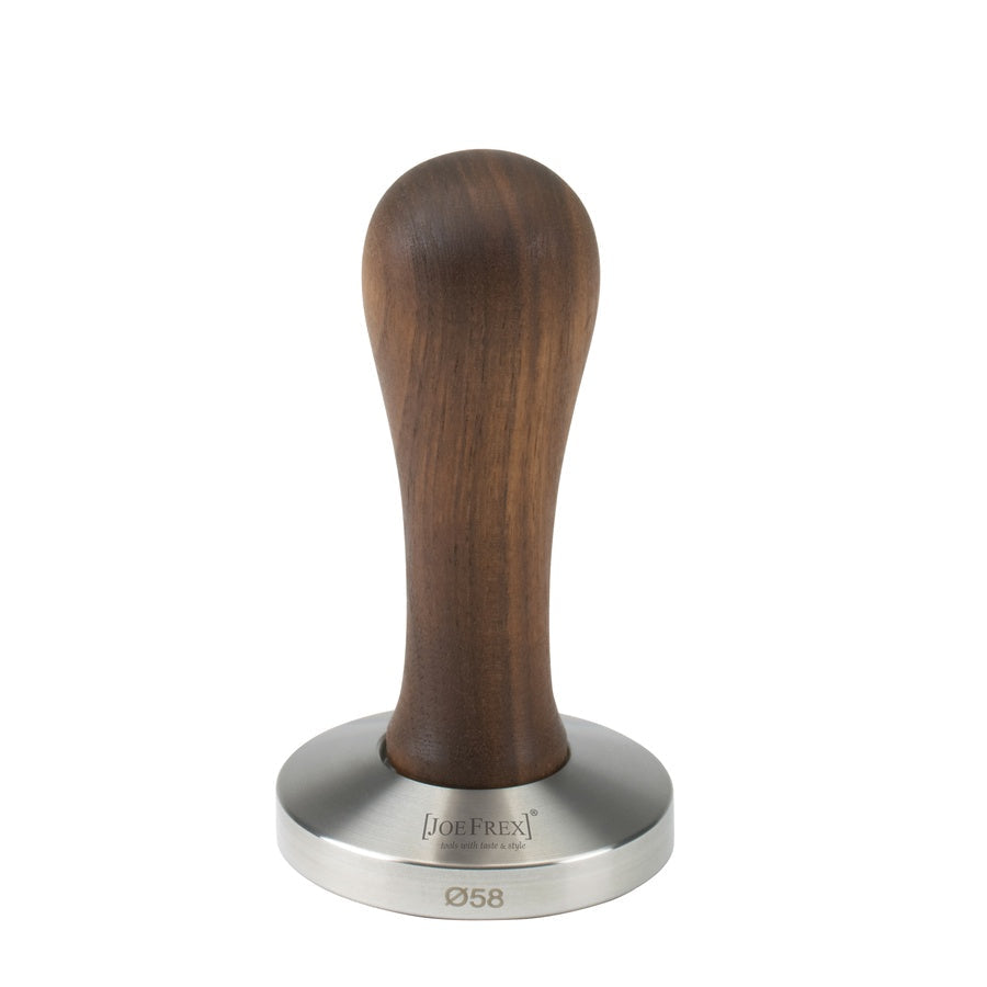 Joefrex Tamper Elegance Walnuss with 58mm diameter and walnut wood handle.