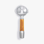 Wiedeman Siebträger with dual spout, olive wood handle, ECM 58mm, stainless steel.
