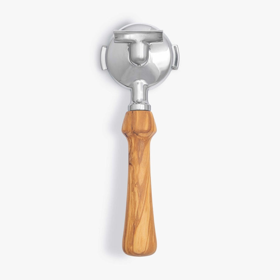 Wiedeman Siebträger 2er Auslauf with olive wood handle, compatible with E61 group, for Rocket machines.