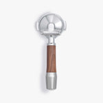 Wiedeman Siebträger with walnut wood handle for ECM 58mm E61, stainless steel, ergonomic design.