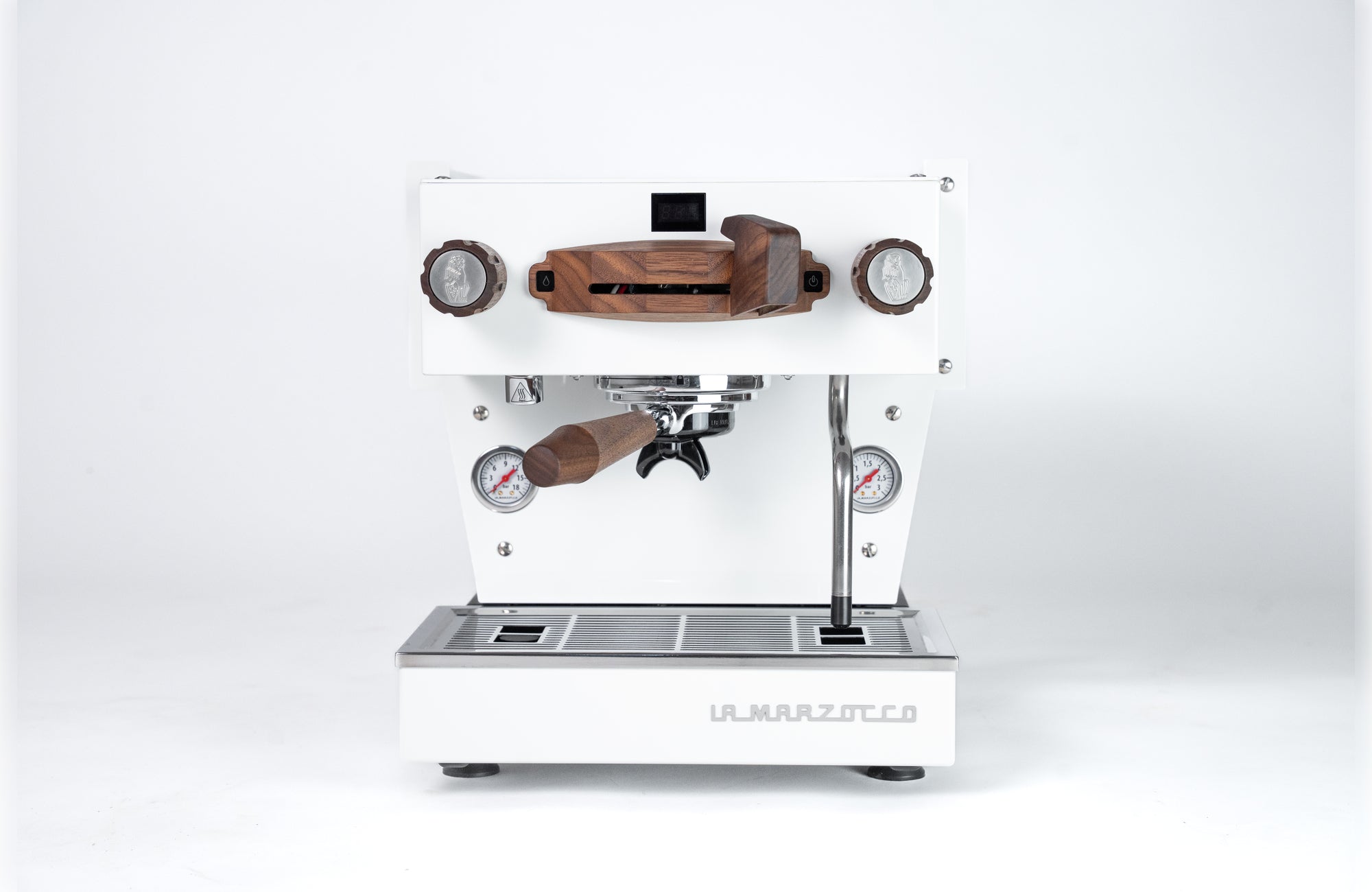 Linea Mini R Weiß mit Walnussholz – RB Crafts Edition – La Barista