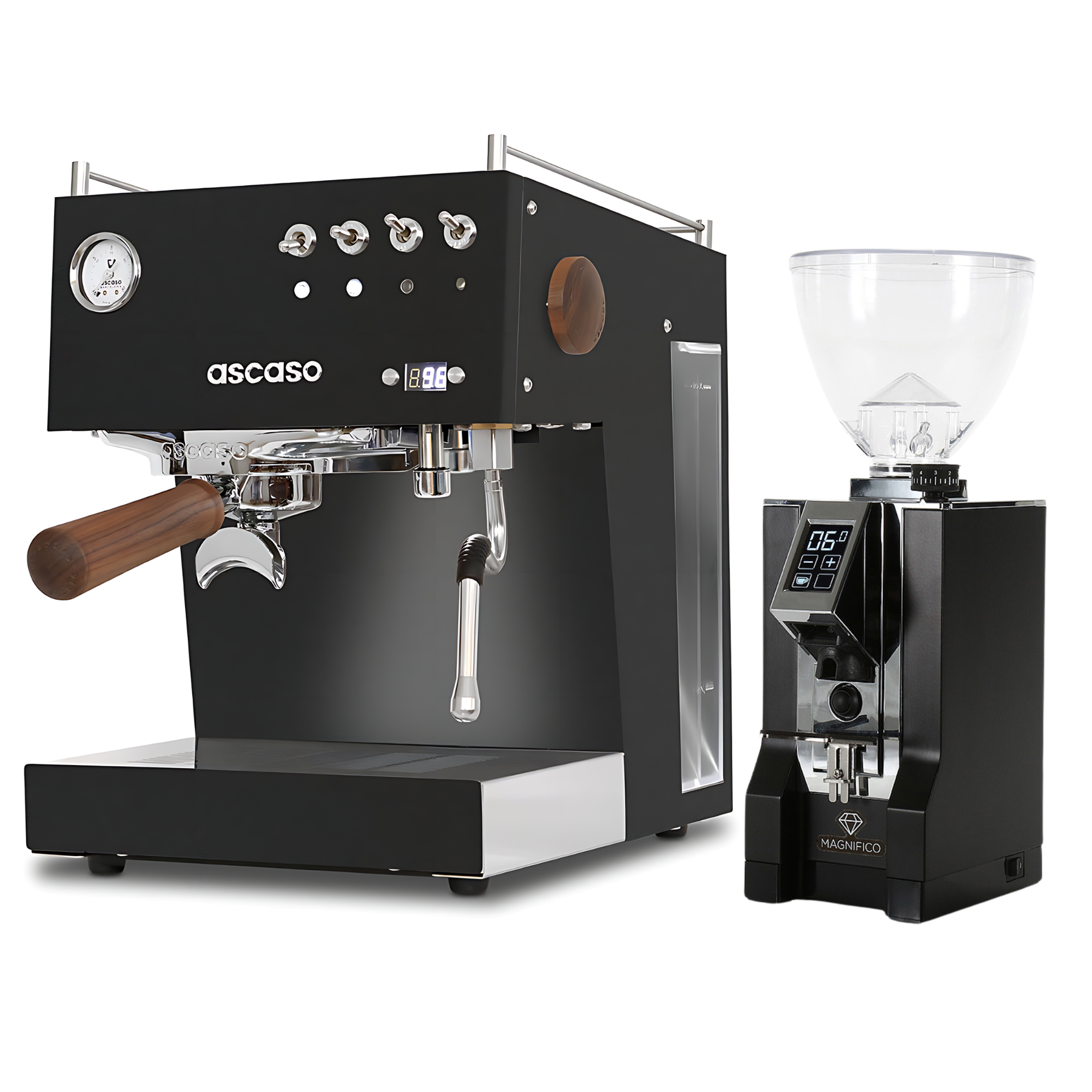 Bundle Ascaso Steel Duo PID Black & Wood mit Eureka Magnifico schwarz